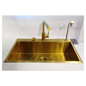 不锈钢单碗 Topmount 金色手工房子厨房水槽水龙头