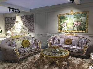 Juego de sofá púrpura claro romántico estilo rococó europeo, juego de sofá elegante de último diseño con flecos - Product Image 3