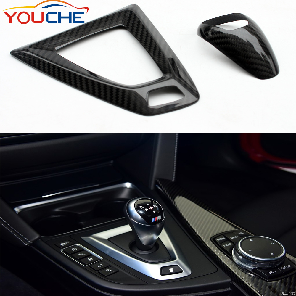 Центральная консоль из углеродного волокна, 2 шт., ручка переключения передач, пластина для BMW F80 M3 M4 F82, части наклеек (для автомобиля LHD)