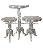 Table basse ronde en métal argenté de style antique, table d'appoint décorée, meubles pour la maison et les mariages, artisanat