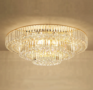 <span class=keywords><strong>Lampadario</strong></span> a Soffitto LED Rotondo Dorato <span class=keywords><strong>Moderno</strong></span> per Sale Banchetti di Hotel Grande Lampada a Soffitto in Cristallo - Product Image 1