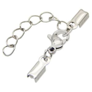 Bạc Màu Thép Không Gỉ Lobster Claw <span class=keywords><strong>Cord</strong></span> <span class=keywords><strong>Clasp</strong></span> Với Dây Tip Cho 3Mm Da Dây Để Làm Cho Có Thể Điều Chỉnh Kích Thước Vòng Đeo Tay - Product Image 2