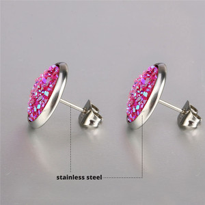 <span class=keywords><strong>Orecchini</strong></span> a bottone tondi in acciaio inossidabile con Glitter anallergici Druzy in cristallo Gypsophila per donna - Product Image 6