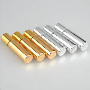 Heiße Produkte 5ml 10ml Glas rolle auf Flasche glänzende UV-Beschichtung Parfüm rolle auf Flasche mit goldener Aluminium kappe und Metallkugel