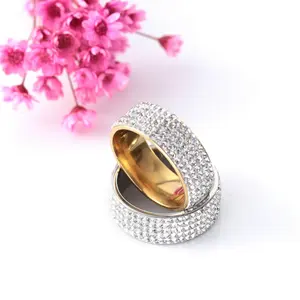 Amazon EBAY di vendita caldo diamante pieno in acciaio inox neutro anello semplificare titanio anello in acciaio per unisex