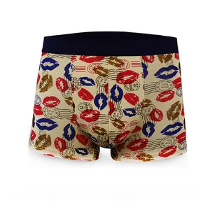 Boxer en coton pour homme, sous-vêtement sexy avec motif lèvres colorées, nouvelle collection