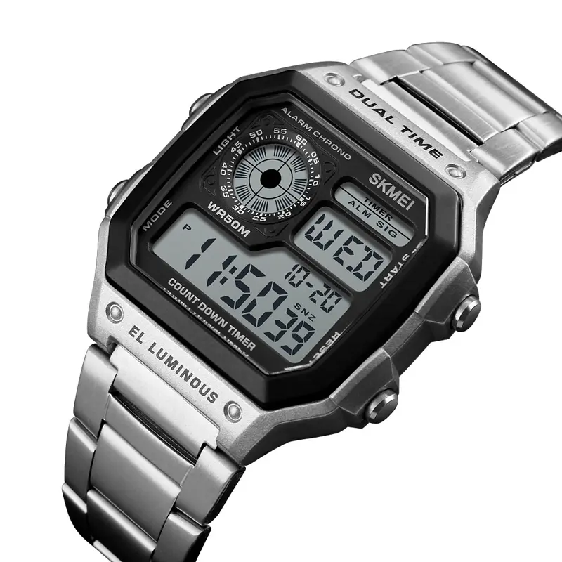 Skmei 1335 luxury stainless steel band reloj deportivo led orologio uomo men lady sport digital wrist watch