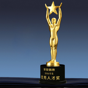 Custome creative design cinq branches forme <span class=keywords><strong>Oscar</strong></span> <span class=keywords><strong>trophée</strong></span> en métal avec cristal noir base - Product Image 3