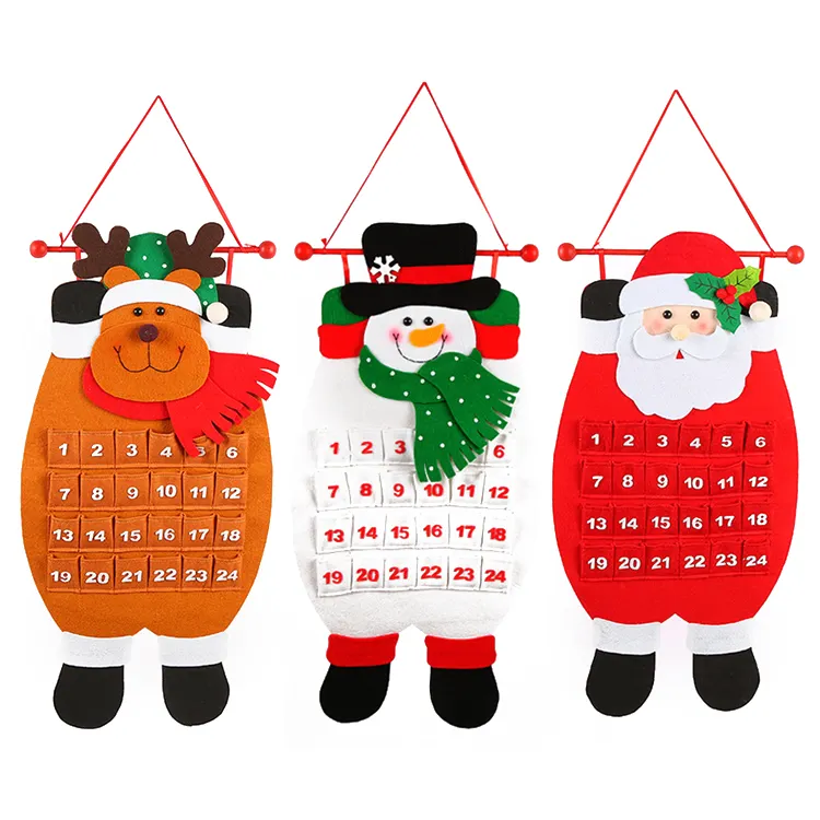 Hot Goedkope Indoor Kerst Opknoping Decoraties Kerstman Sneeuwpop Rendier Vilt Kerst Advent Kalender Met Zakken