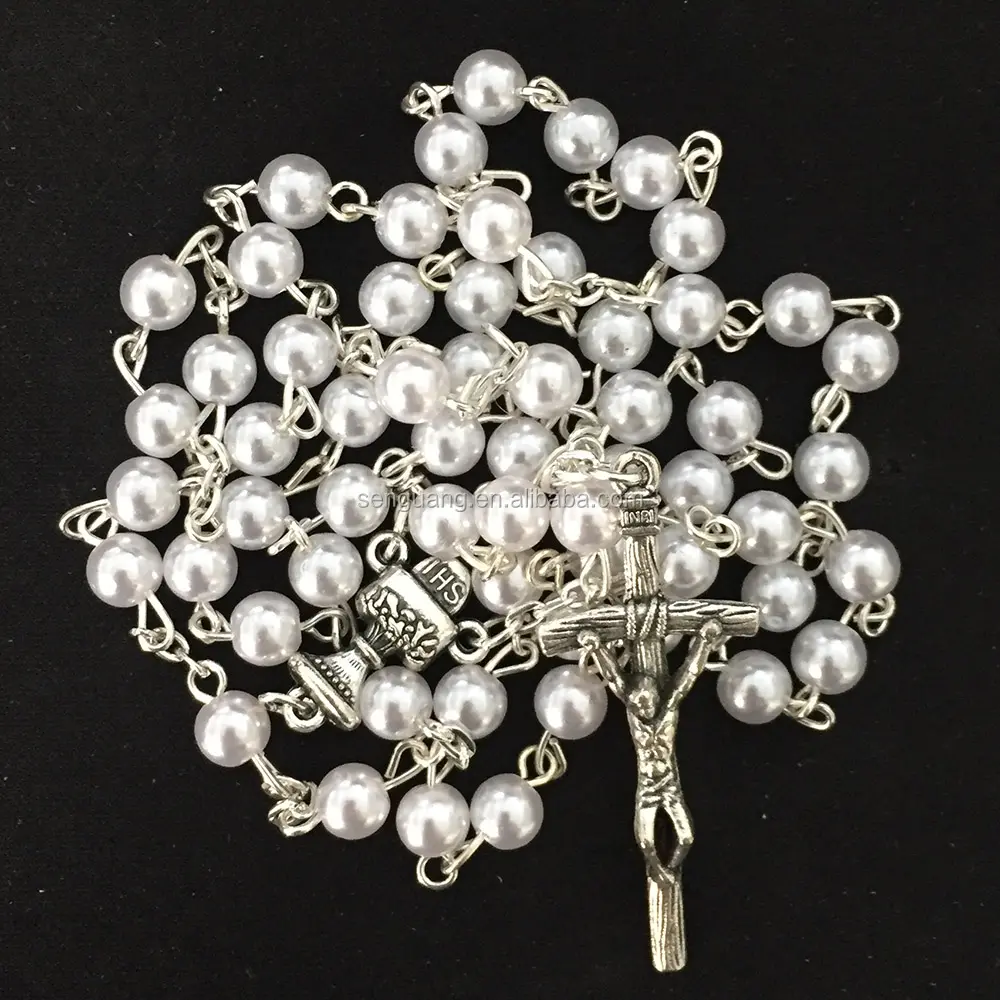 Cheap Catholic Plastic Imitation Pearl Beaded Rosary With Chalice