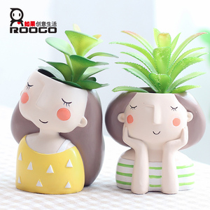 Vasi per Piante Grasse Roogo Personalizzati a Forma di Testa di Fata, 3 Pollici, in Resina, con Drenaggio, Ecologici, Leggeri, Moderni per Giardino - Product Image 3