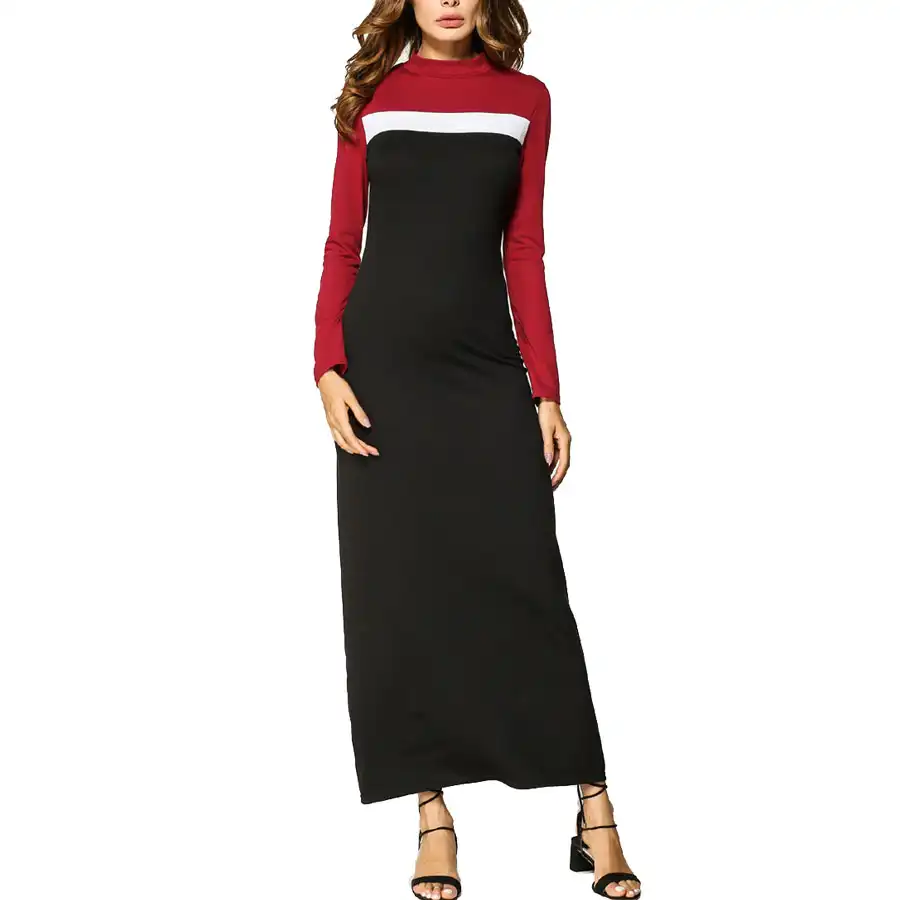 80815-MX46 stand kraag ontwerp rechte lange jurken dames mode kleding display