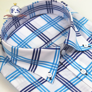 Luminoso blu plaid/madras di fascia alta degli uomini <span class=keywords><strong>camicia</strong></span> manica corta - Product Image 4