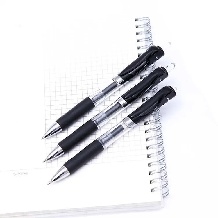 โรงเรียนและสำนักงาน OEM โปรโมชั่นปากกาหมึกเจลพลาสติกหดสีดำปากกาที่มีด้ามจับสีดำ