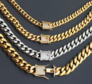 Best Quality Custom Logo 6mm 14k 18k Gold Plated Stainless Steel Gold Miami Cuban Link Chain Necklace