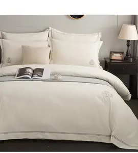 Pure cotton modern duvet cover with pillow case bedding set line embroidery luxury hotel bed cover set from factory supplier