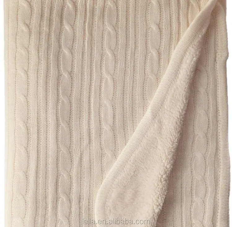 Home textile chunky knit throw, 100% algodão/acrílico cor sólida cabo de malha cobertor de pelúcia
