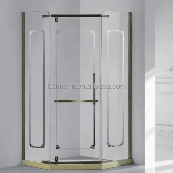 QP3 현대 시리즈 휴대용 젖빛 유리 샤워 인클로저 다이아몬드 모양의 샤워 룸/샤워 오두막 프랑스어 골동품 황동 플레이트