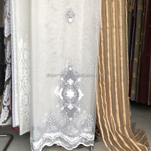 免费样品 100% 涤纶窗帘与附带的帷幔印度丝绸刺绣窗帘