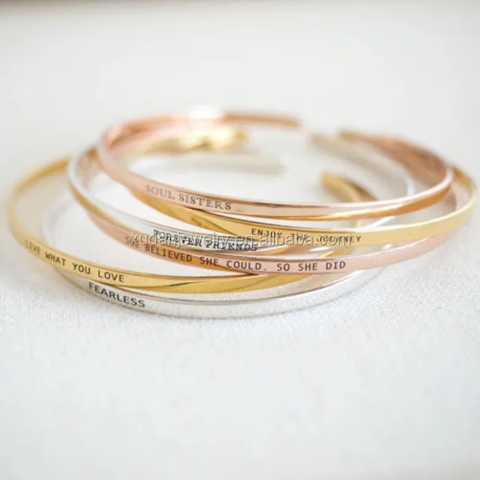 Wholesale Engraved Inspirational Stainless Steel Bracelet Jewelry ,Custom Women Gold Cuff Bangle Bracelets