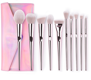 MSQ 10-Piece <strong>Makeup</strong> <strong>Brush</strong> Cleaner Rainbow Shiny Synthetic Hair Shiny Hand <strong>Case</strong> for Foundation Plastic Handle Metal Fan <strong>Brush</strong> - Product Image 5