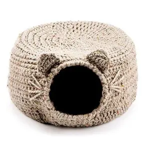 Panier crocheté à motif Igloo chat, fait à la main, lit pour chien, grotte de lit pour animaux de compagnie