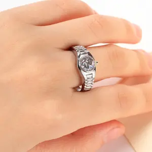 Relógio de aço inoxidável, novo item, mulheres, diamante, noivado, anel de casamento