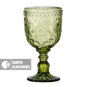 Custom cheap antique decorative blue green smoky solid colored stemware wine glass