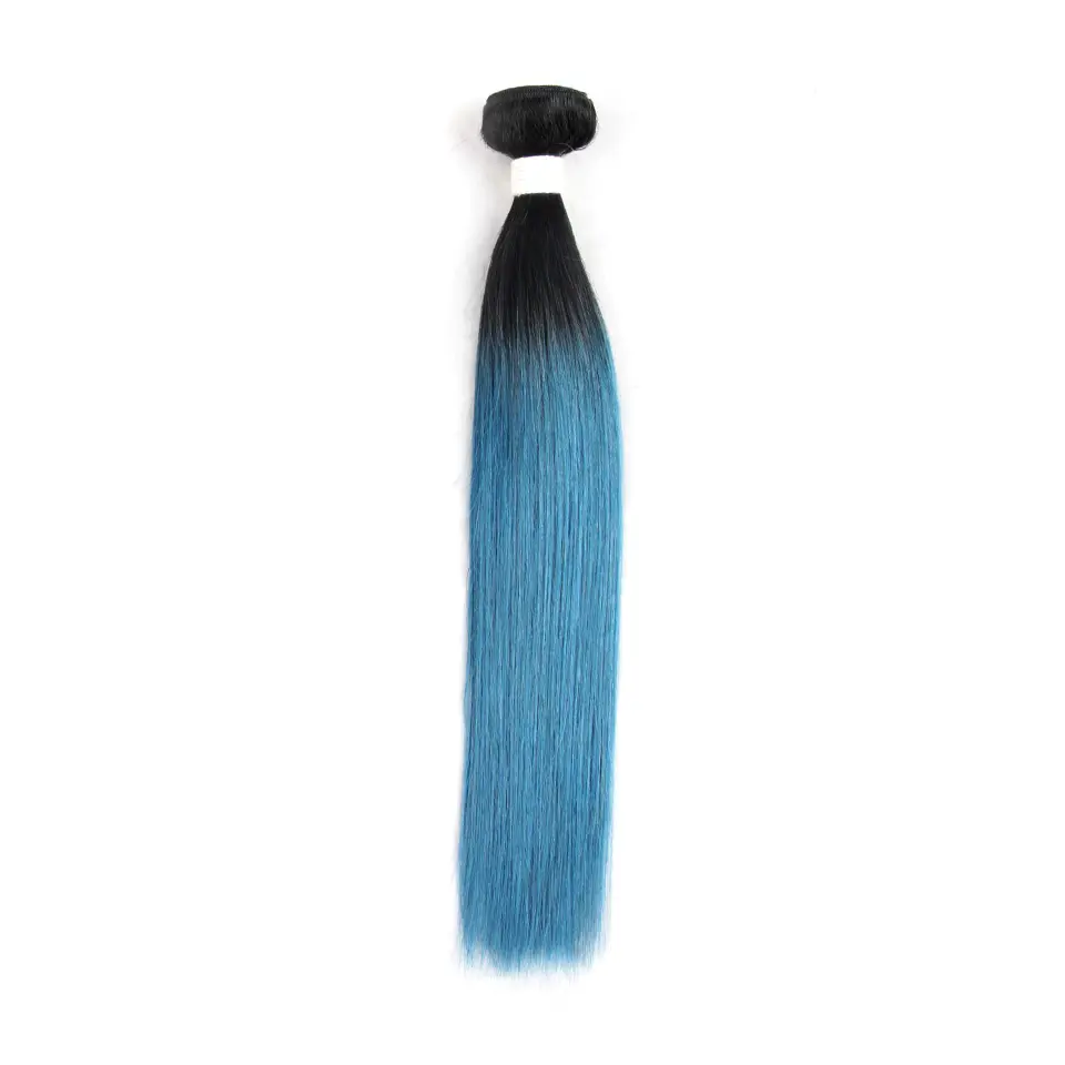 Goedkope Prijs Zijdeachtige Rechte Menselijk Haar 1b Blauw Ombre Kleur Virgin Braziliaanse Remy Haar 3 Bundels