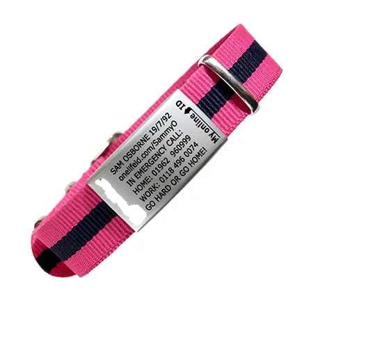 Di emergenza ID con cinturino in nylon e acciaio inox id tag vigilanza del braccialetto