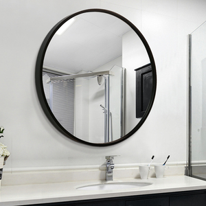 Decorative Framed Wall Solid <strong>Wooden</strong> <strong>Round</strong> Bathroom <strong>Mirror</strong> with Black Colored Frame - Product Image 2
