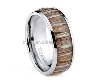 Men's Dome Real wood Inlay Comfort Fit Titanium Ring