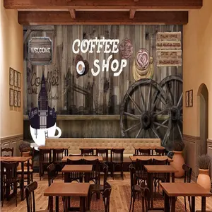 3d 名称壁纸图像 3D 木板着色复古咖啡标签墙壁装饰壁纸为厨柜
