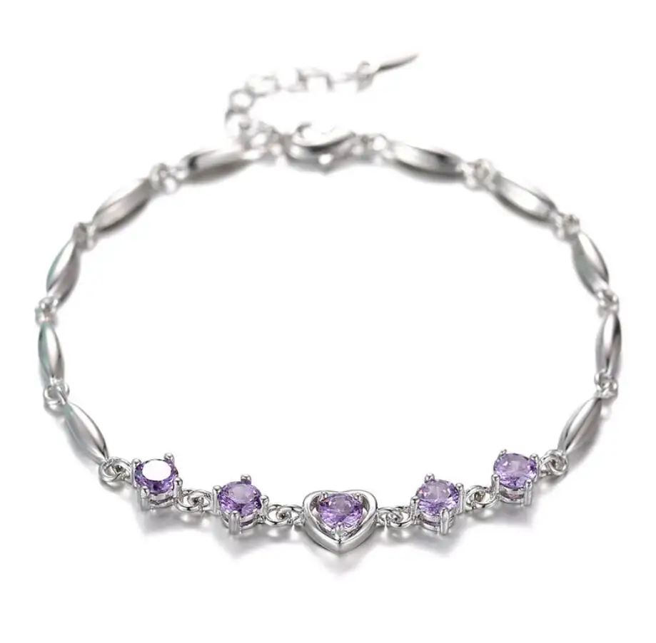 Wholesale 925 Sterling Silver Fashion Jewelry Bracelet With Purple Stone