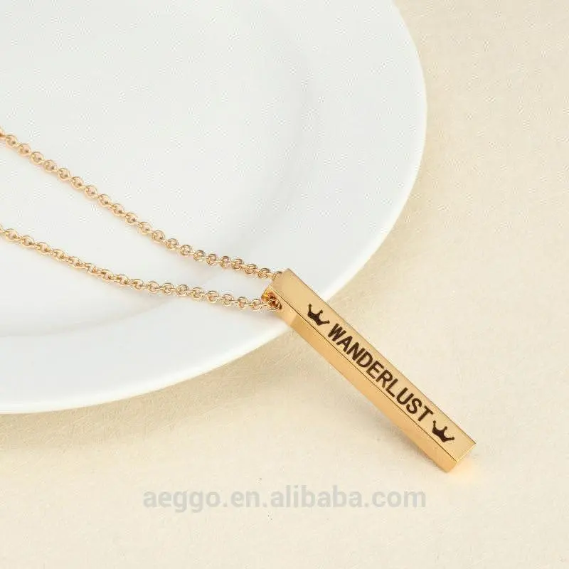Personalized Pendant Gift Inspirational Rose Gold Custom Name Vertical Bar Necklace for Mothers Day Gift