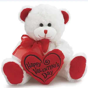 Pretty Stuffed Valentine Teddy Bear Custom Valentine Gift Push Toy White Teddy Bear With Heart