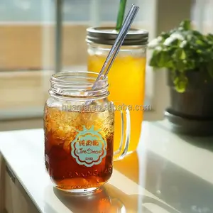 Bán Sỉ 16Oz Glass Mason Jar Với Nắp Thiếc Uống Thủy Tinh Boba Trà Mason Jar