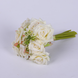 Fábrica al por mayor 9 cabezas de flor artificial <span class=keywords><strong>Rosa</strong></span> Blanca manojo ramo de rose - Product Image 6