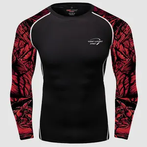 Guangzhou oem mma rashguard özel logo sıkıştırma düz erkekler döküntü guard toptan bjj uzun kollu döküntü guard