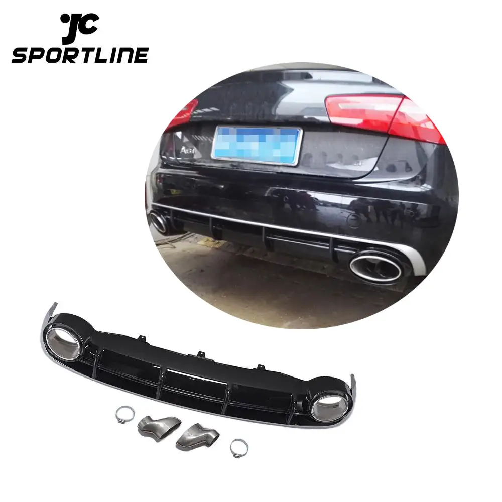 A6 to RS6 PP Rear Diffuser Lip with Exhaust for Audi A6 Non-Sline Bumper 2012UP