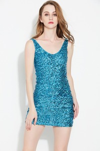 Le donne Profondo Scollo A V Con Paillettes Glitter Aderente Elastico <span class=keywords><strong>Mini</strong></span> Vestito Da Partito Night Club DJ Vestiti Senza Maniche Vestito Dal Carro Armato - Product Image 5