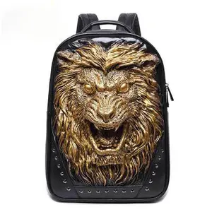 Sac à dos en cuir pour hommes, soldes en cuir personnalisé, tête de Lion, 3d, vente en gros