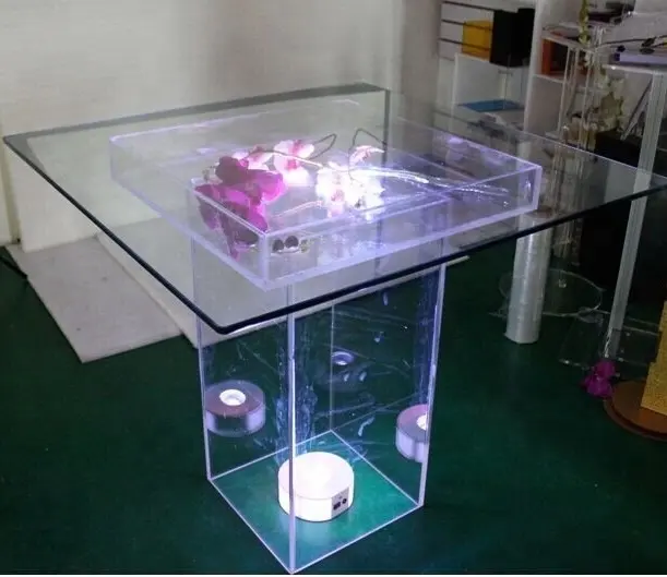 Acrílico led mesa de muebles con mesa de vidrio