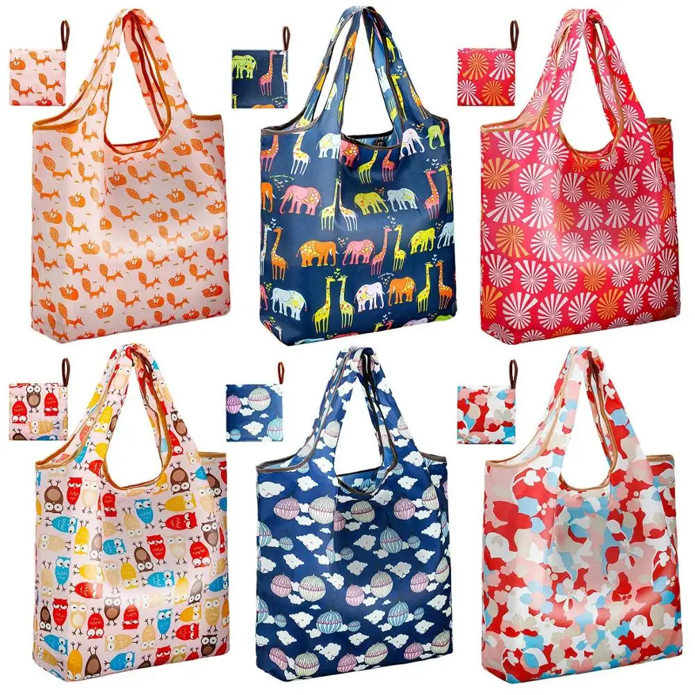 Washable Compact Reusable Grocery Bags Fold Up Shopping Bags for Purse Cute Shopping Tote Bags