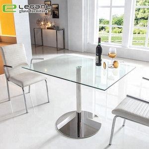 Mesa redonda moderna de vidrio templado con Base de acero inoxidable - Product Image 5