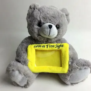 Adorable Plush Grey Baby Teddy Bear Toy Picture Photo Frame Wholesale Custom Cute Stuffed Animal Soft Teddy Bear Photo Frame