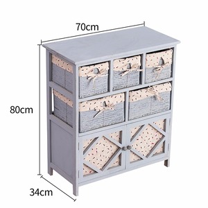 Grijs Paulownia Massief Houten Dressoir Lade Borst Met Rieten Manden - Product Image 2
