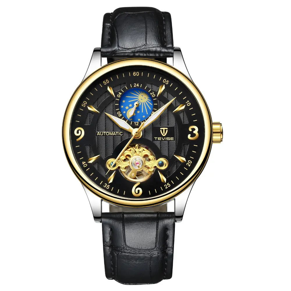 tevise multi function automatic mechanical watch waterproof Luminous moonphase watch