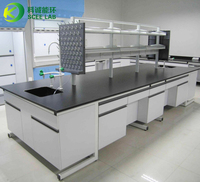 Banc d'islande de laboratoire contemporain en acier SCEELAB, banc central à structure en C avec évier pour hôpitaux et écoles
