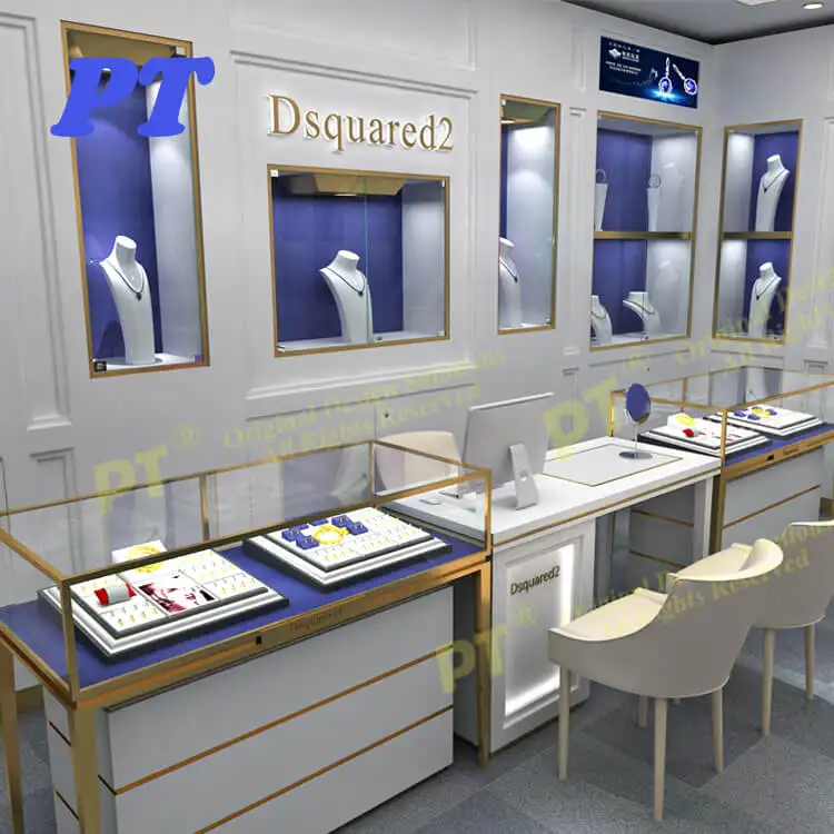 Luxe Display Store Design Aangepaste Fancy Sieraden Winkel Showcase En Teller